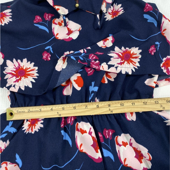 Mudpie Jumpsuit Womens Small Blue Pink Tropical Romper Shorts Pockets Summer - Picture 9 of 10